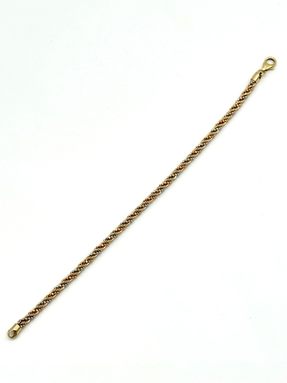 14k Tri Color Gold, 3MM Diamond Cut Rope Bracelet - 7.5”